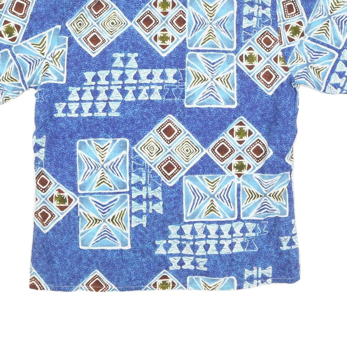 Mens Blue Pattern Cotton Blend Shirt M Short Sleeve Button Closure Casual