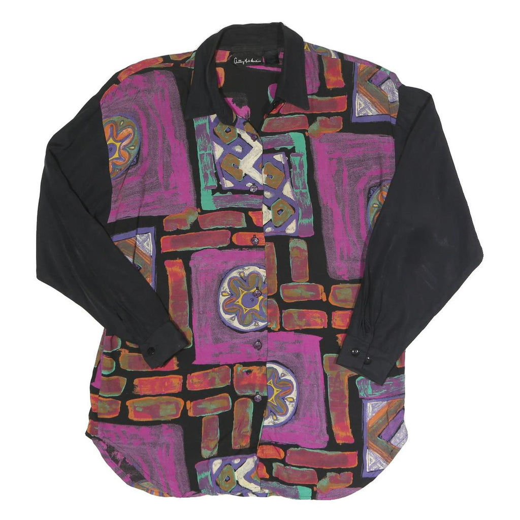 ANOTHONY MARK Womens Black & Purple Abstract Print Shirt Long Sleeve Collared UK