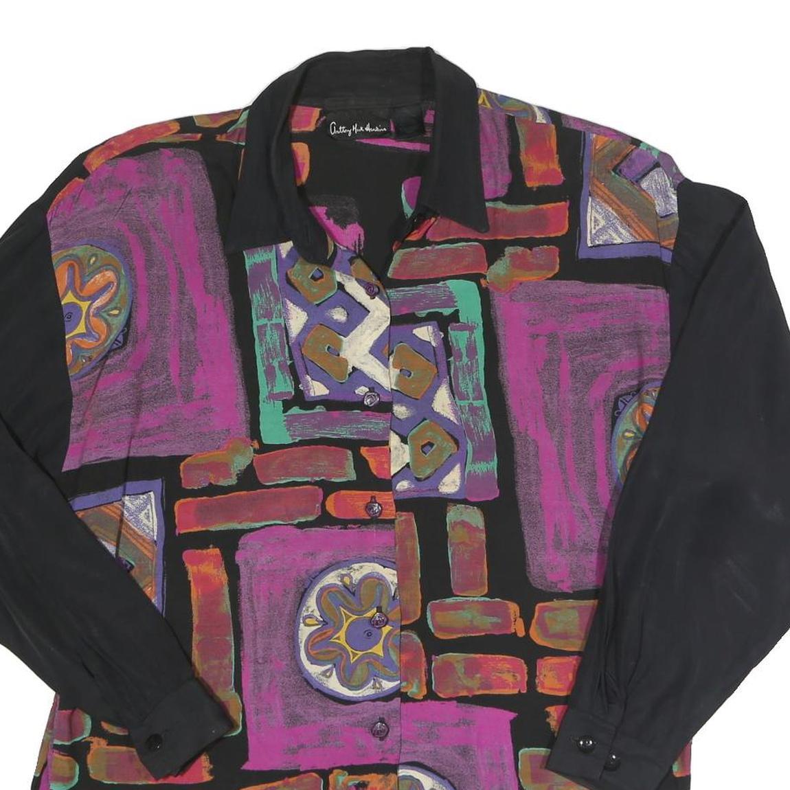 ANOTHONY MARK Womens Black & Purple Abstract Print Shirt Long Sleeve Collared UK
