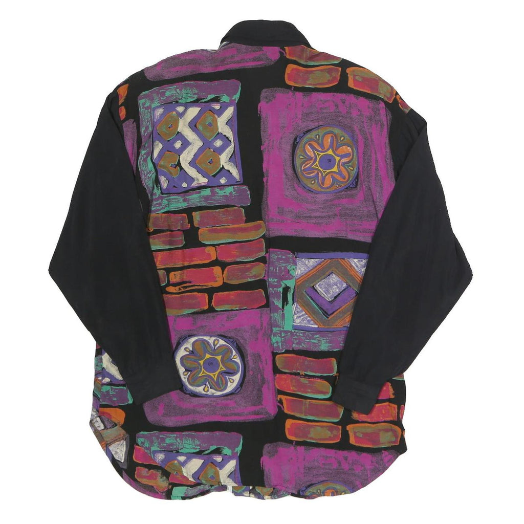 ANOTHONY MARK Womens Black & Purple Abstract Print Shirt Long Sleeve Collared UK