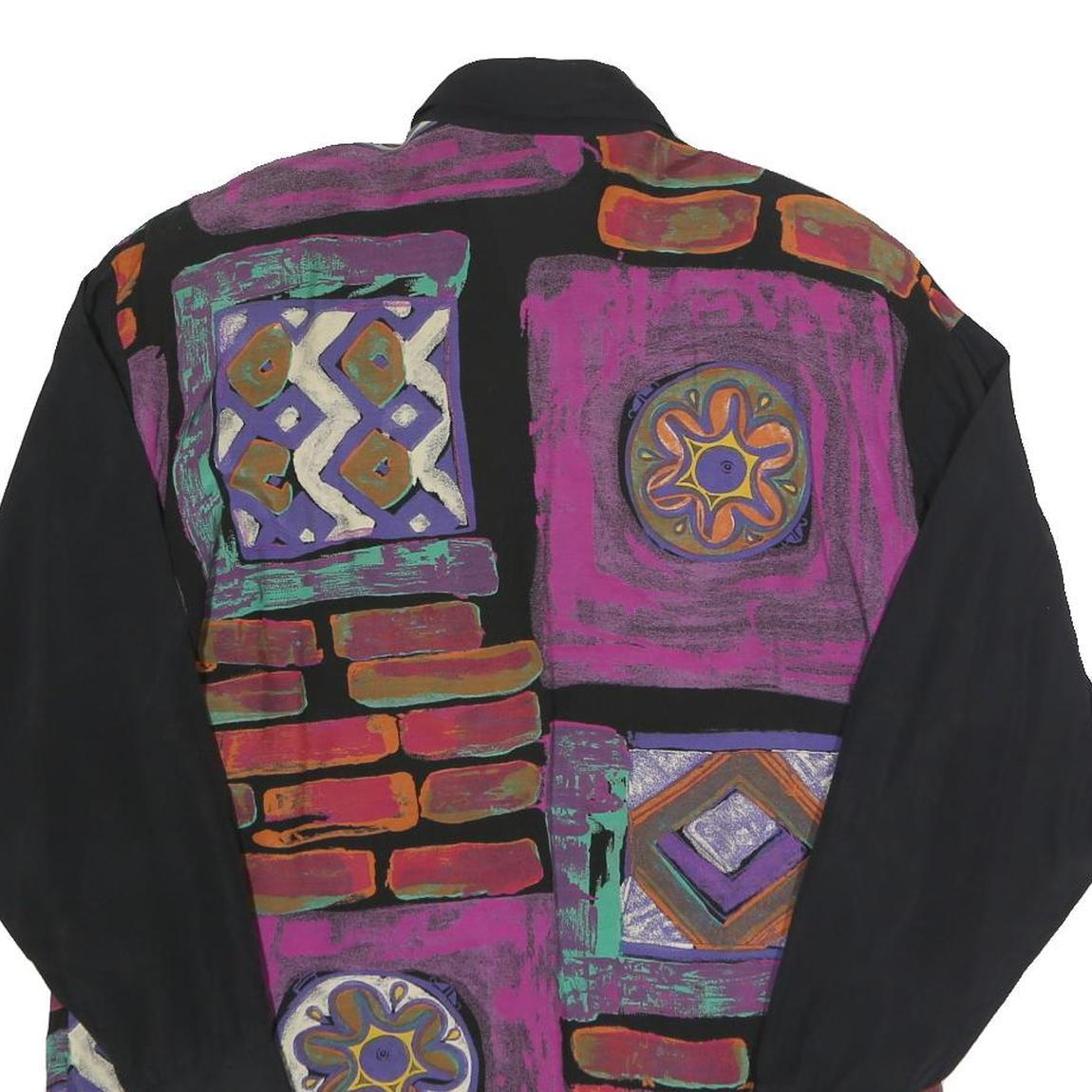 ANOTHONY MARK Womens Black & Purple Abstract Print Shirt Long Sleeve Collared UK