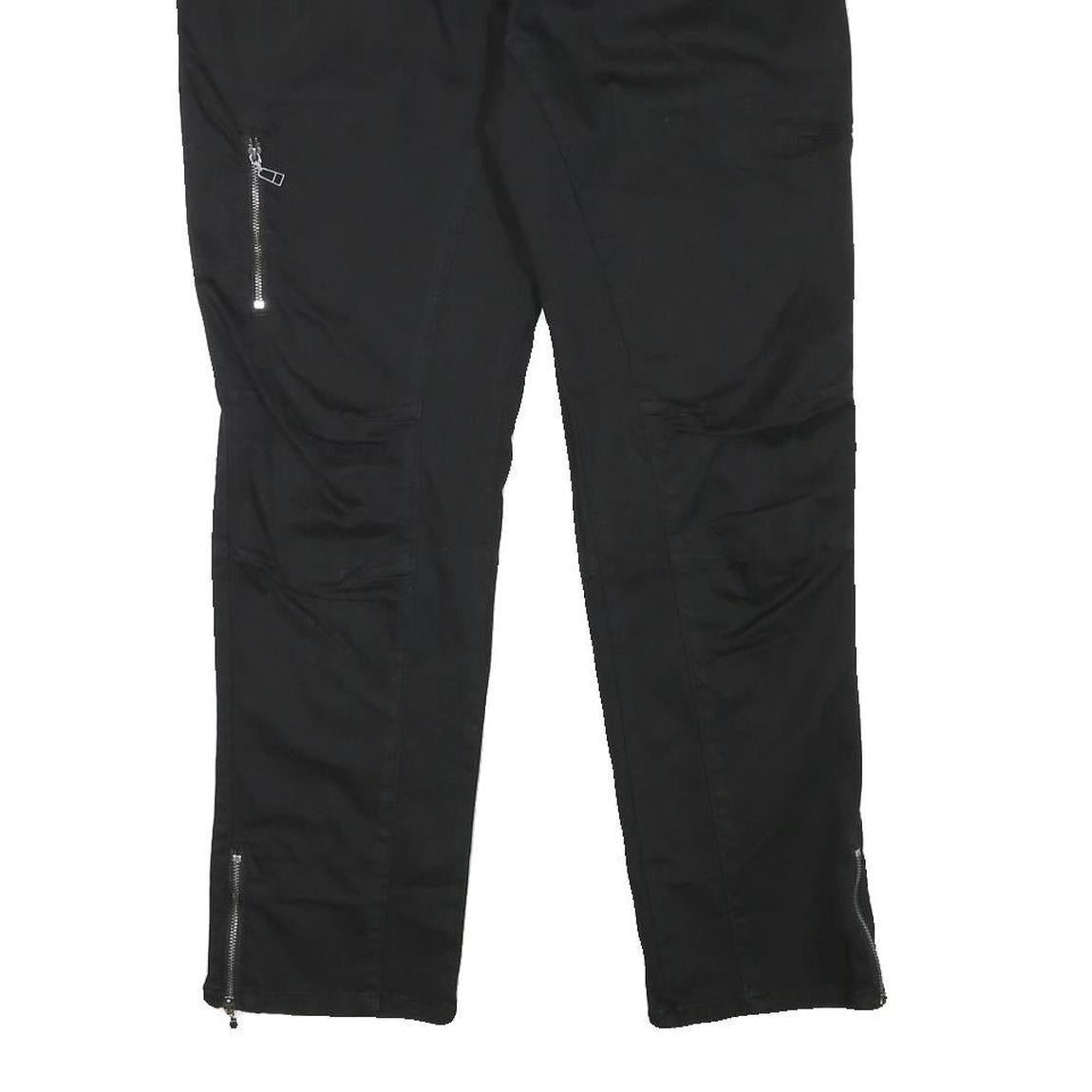 CHICOREE Womens Black Cotton Blend Slim Straight Trousers W31 L27 Zip Closure