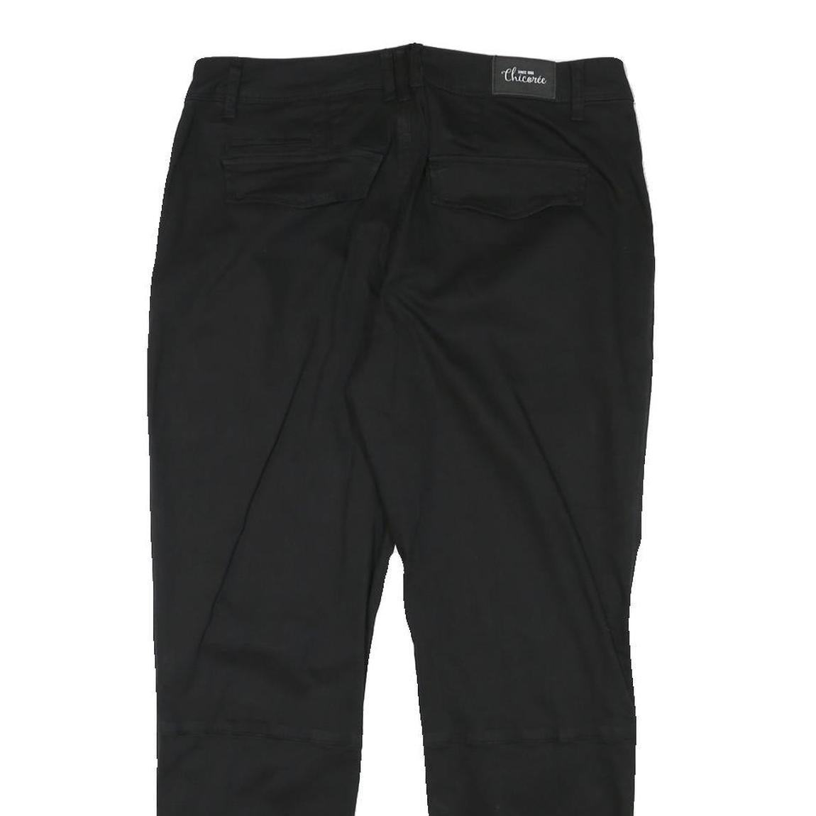 CHICOREE Womens Black Cotton Blend Slim Straight Trousers W31 L27 Zip Closure