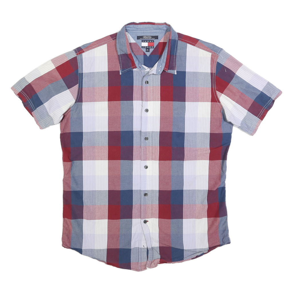 TOMMY HILFIGER Mens Blue Red White Check Shirt M Cotton Blend Summer Casual