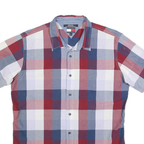 TOMMY HILFIGER Mens Blue Red White Check Shirt M Cotton Blend Summer Casual