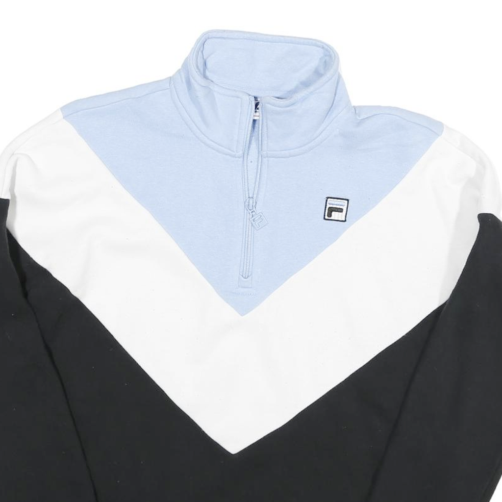 FILA Mens Blue & White & Black Quarter Zip Sweatshirt S Cotton Blend Sports