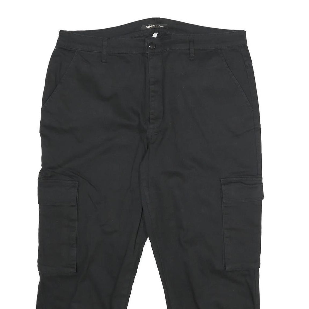ONLY Womens Black Cotton Blend Regular Cargo Trousers W36 L25 Casual Workwear
