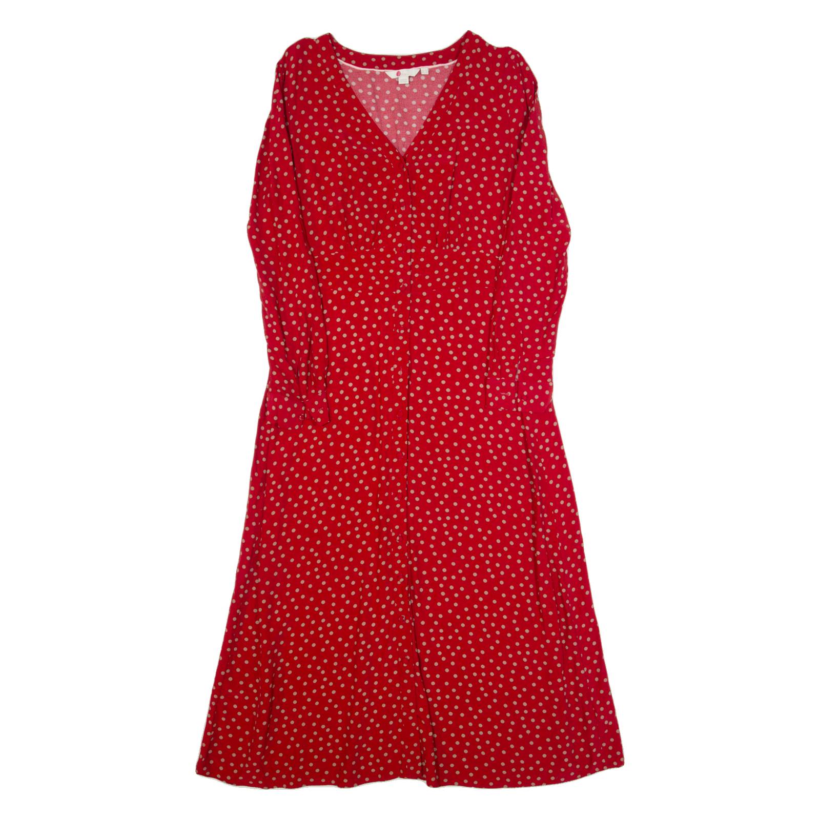 BODEN Womens Tea Dress Red Polka Dot Long Sleeve Long UK 10