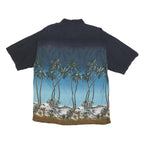 PIERRE CARDIN Mens Black & Blue Palm Tree Rayon Shirt XL Summer Casual Hawaiian