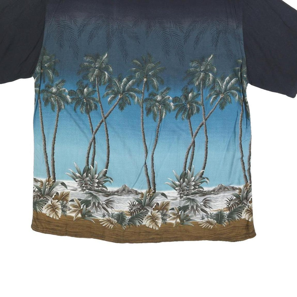 PIERRE CARDIN Mens Black & Blue Palm Tree Rayon Shirt XL Summer Casual Hawaiian
