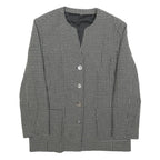 Womens Black & Grey Classic Button Jacket M Woven Houndstooth Pattern