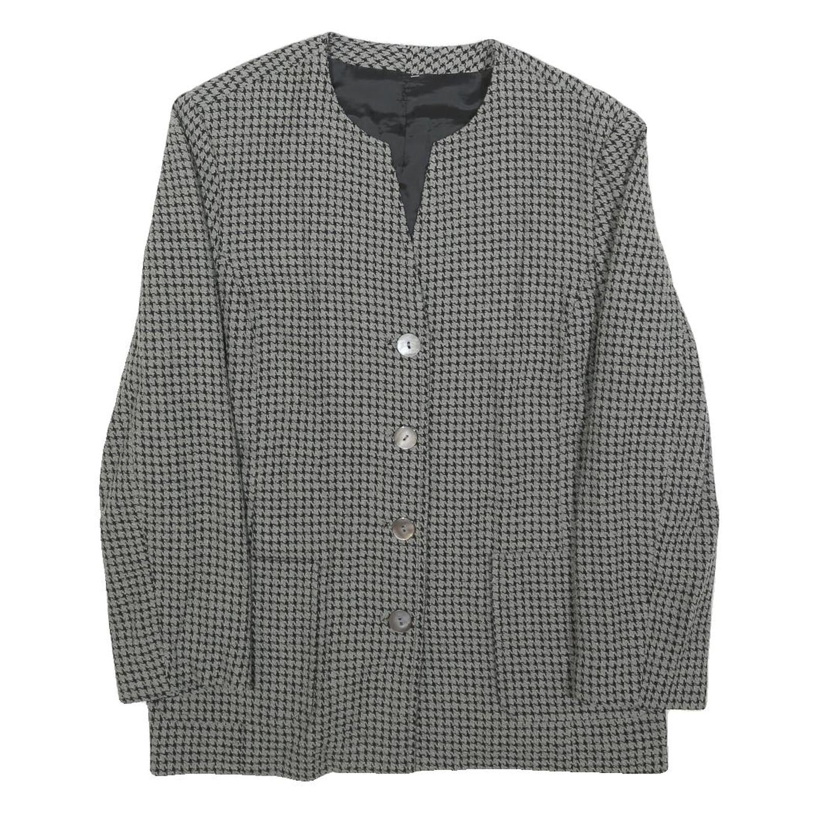 Womens Black & Grey Classic Button Jacket M Woven Houndstooth Pattern