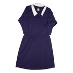 Womens Navy Blue Dress Polyester Blend Pleated Midi UK 10 Button Collar Retro