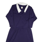Womens Navy Blue Dress Polyester Blend Pleated Midi UK 10 Button Collar Retro