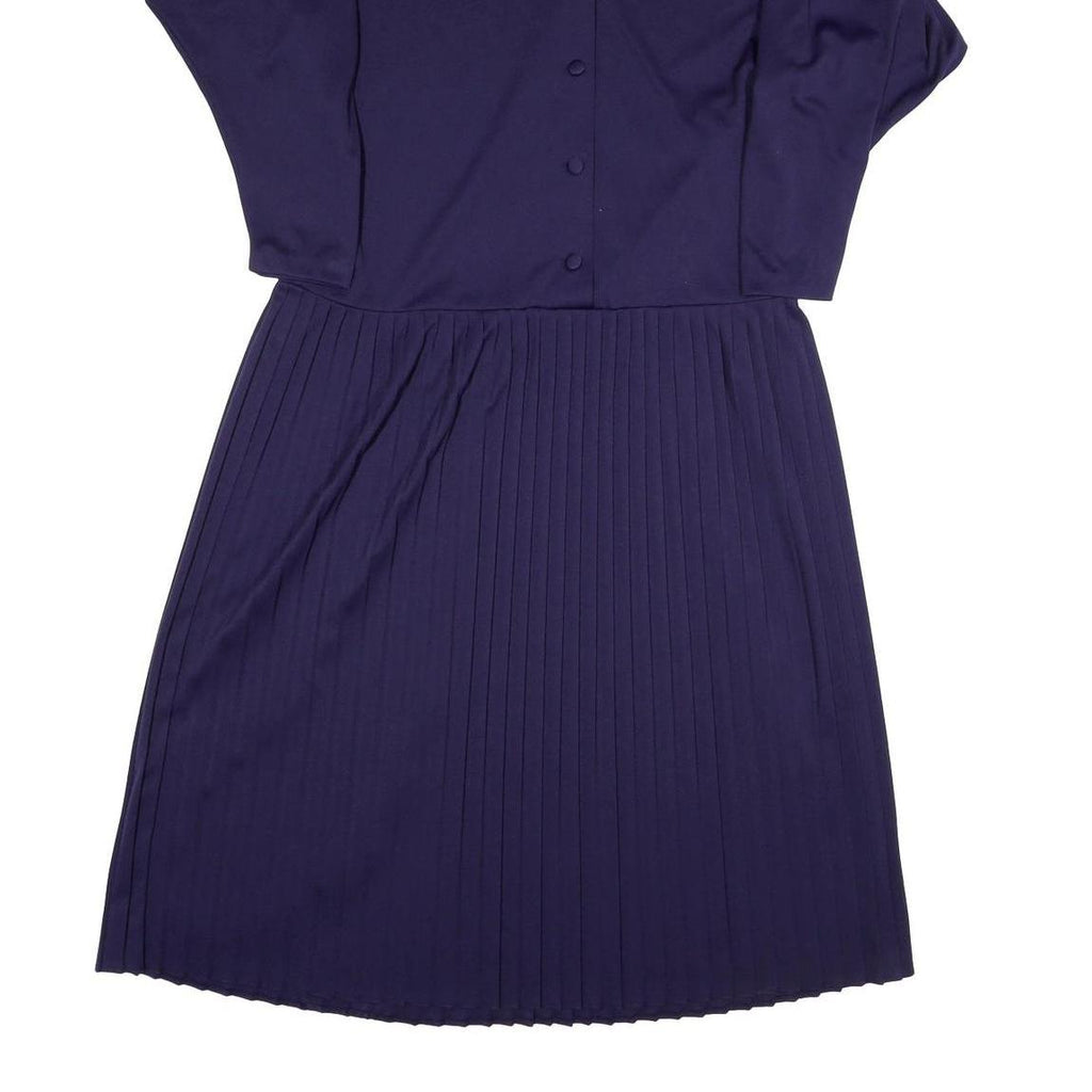 Womens Navy Blue Dress Polyester Blend Pleated Midi UK 10 Button Collar Retro