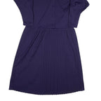 Womens Navy Blue Dress Polyester Blend Pleated Midi UK 10 Button Collar Retro