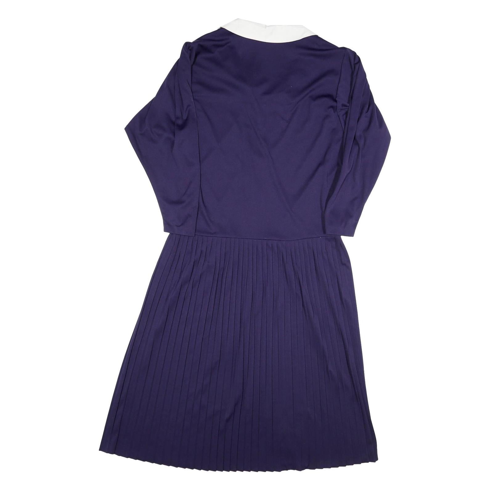 Womens Navy Blue Dress Polyester Blend Pleated Midi UK 10 Button Collar Retro