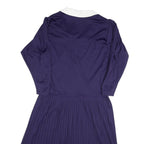 Womens Navy Blue Dress Polyester Blend Pleated Midi UK 10 Button Collar Retro