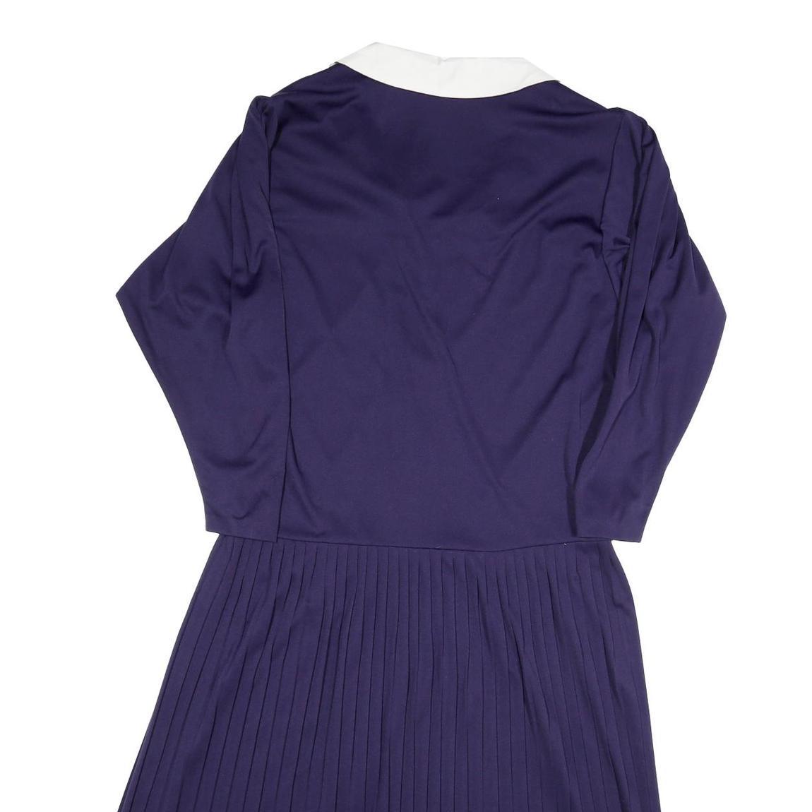 Womens Navy Blue Dress Polyester Blend Pleated Midi UK 10 Button Collar Retro