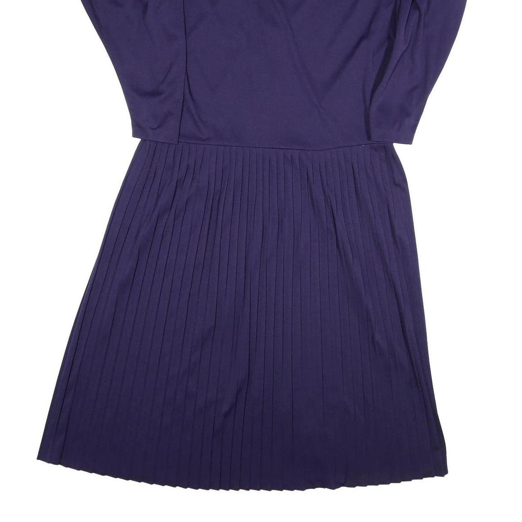 Womens Navy Blue Dress Polyester Blend Pleated Midi UK 10 Button Collar Retro