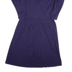 Womens Navy Blue Dress Polyester Blend Pleated Midi UK 10 Button Collar Retro