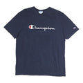 CHAMPION Mens Navy Blue Cotton T-Shirt L Short Sleeve Crew Neck Logo Graphic
