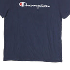 CHAMPION Mens Navy Blue Cotton T-Shirt L Short Sleeve Crew Neck Logo Graphic