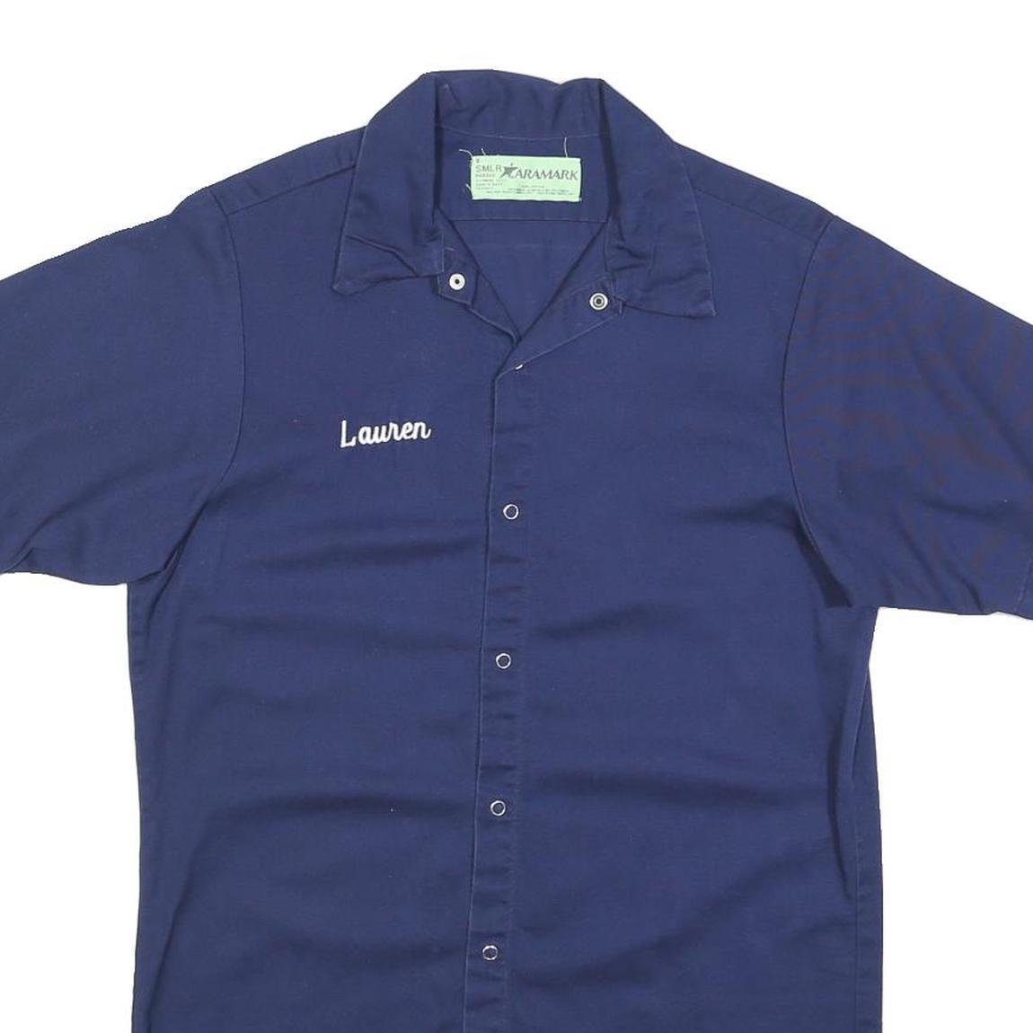 ARAMARK Womens Blue Short Sleeve Work Shirt S Button Up Cotton Blend