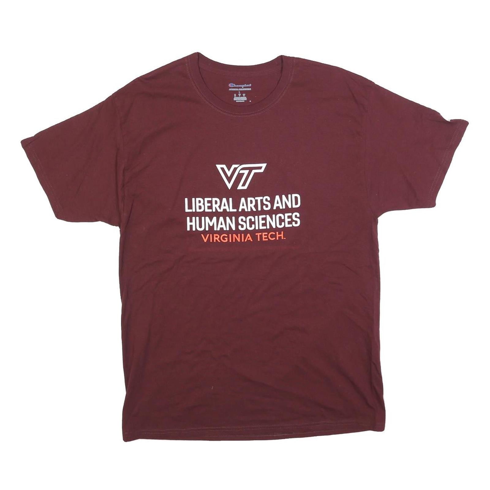 CHAMPION Mens Maroon Virginia Tech Graphic T-Shirt L Short Sleeve Crew Neck