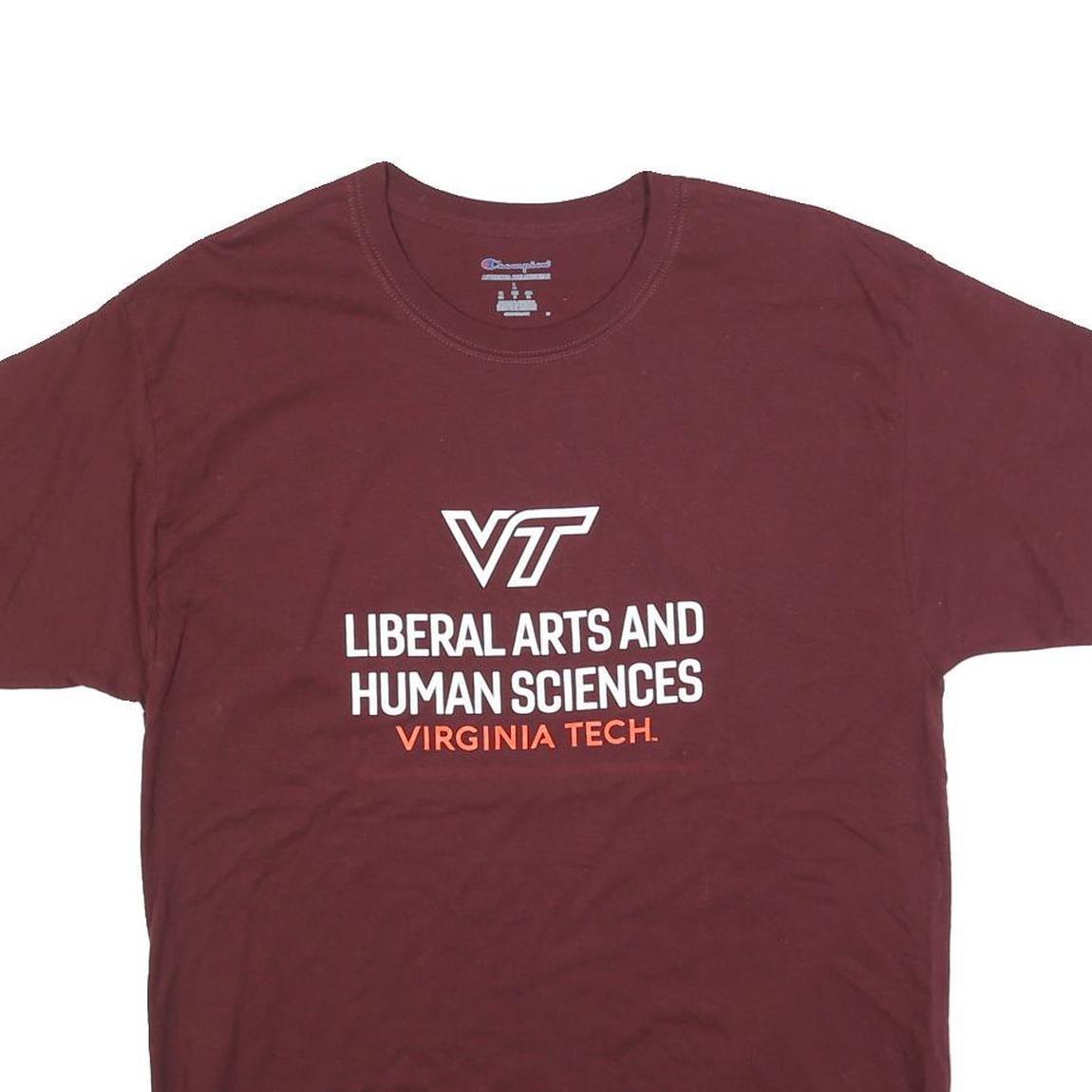 CHAMPION Mens Maroon Virginia Tech Graphic T-Shirt L Short Sleeve Crew Neck