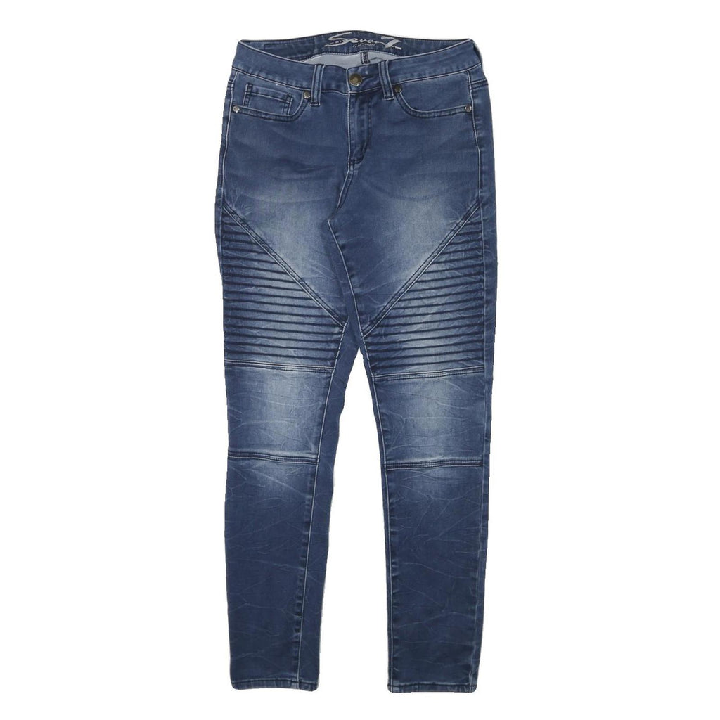 SEVEN7 Womens Slim Blue Denim Jeans W28 L29 Moto Style Cotton Blend Zip