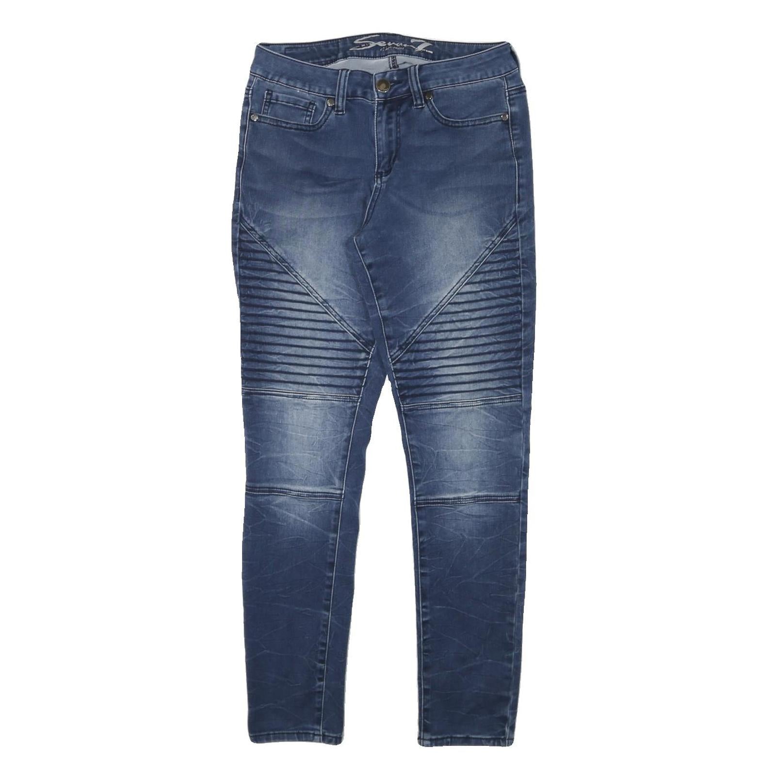 SEVEN7 Womens Slim Blue Denim Jeans W28 L29 Moto Style Cotton Blend Zip