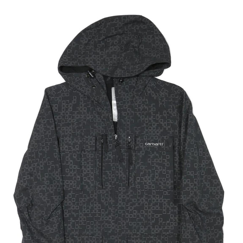 CARHARTT Womens Black Polyester Blend Hooded Jacket XS Geometric Pattern Zip