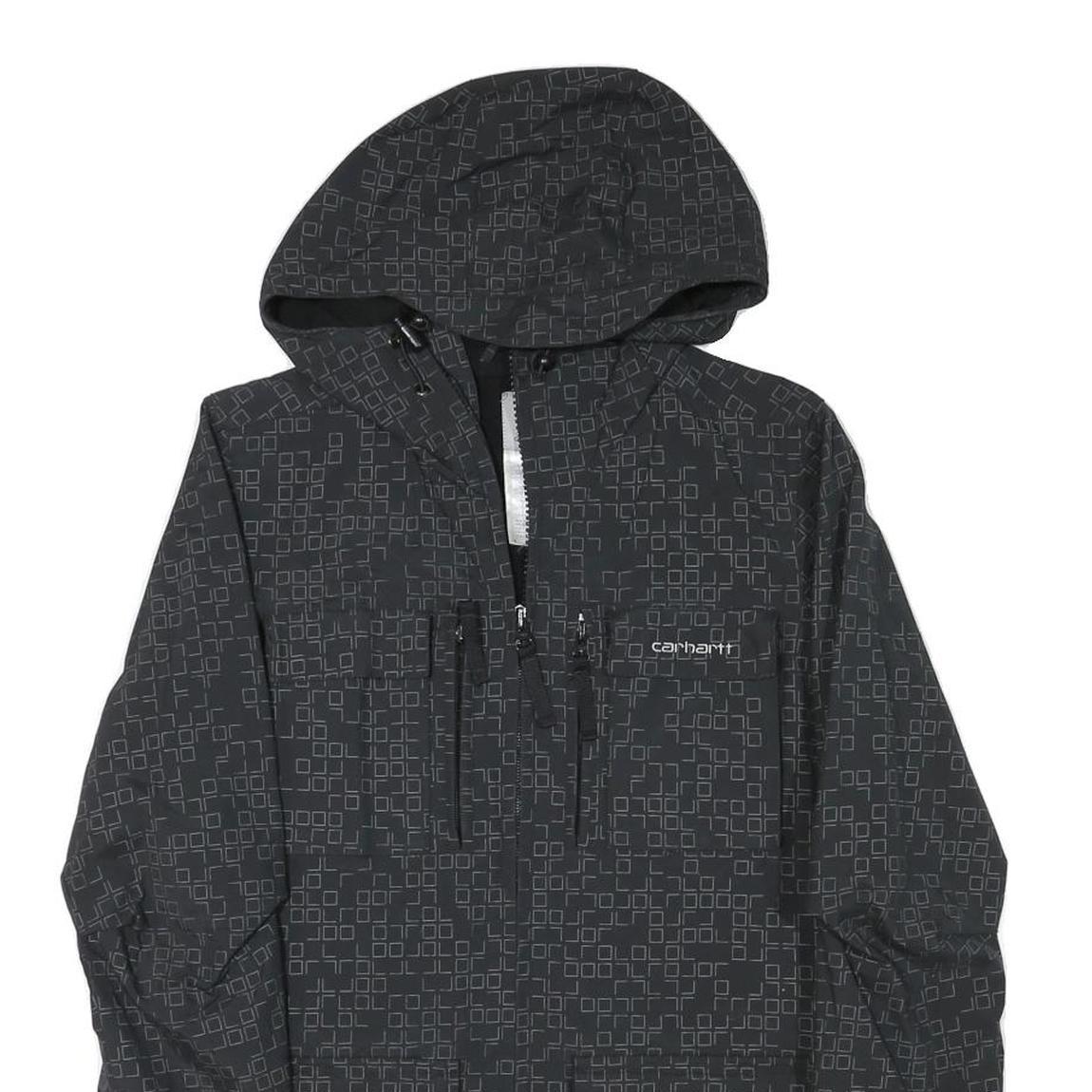 CARHARTT Womens Black Polyester Blend Hooded Jacket XS Geometric Pattern Zip