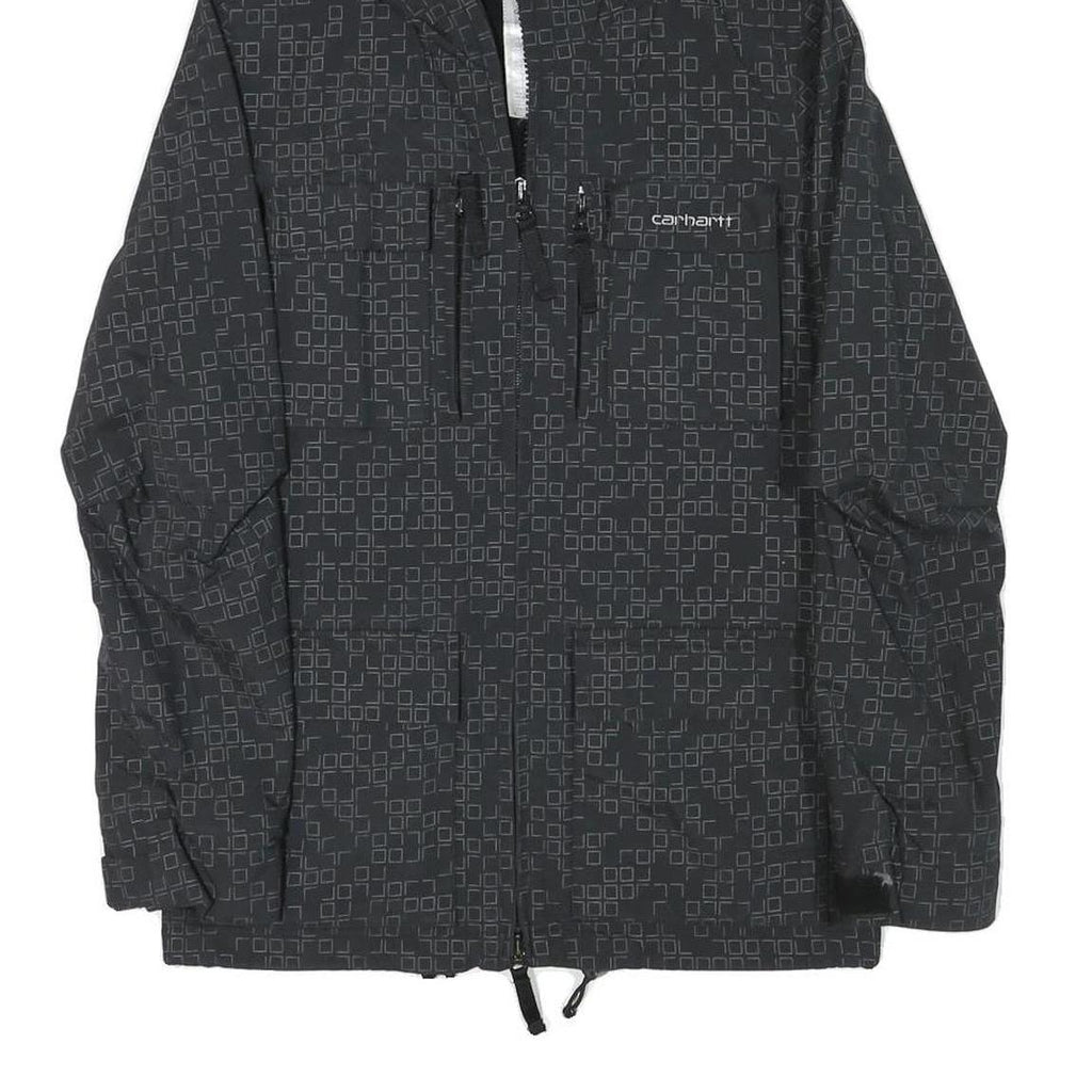 CARHARTT Womens Black Polyester Blend Hooded Jacket XS Geometric Pattern Zip