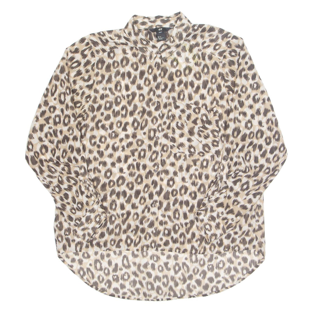 H&M Sheer Womens Printed Shirt Brown Collared Long Sleeve Animal Print S