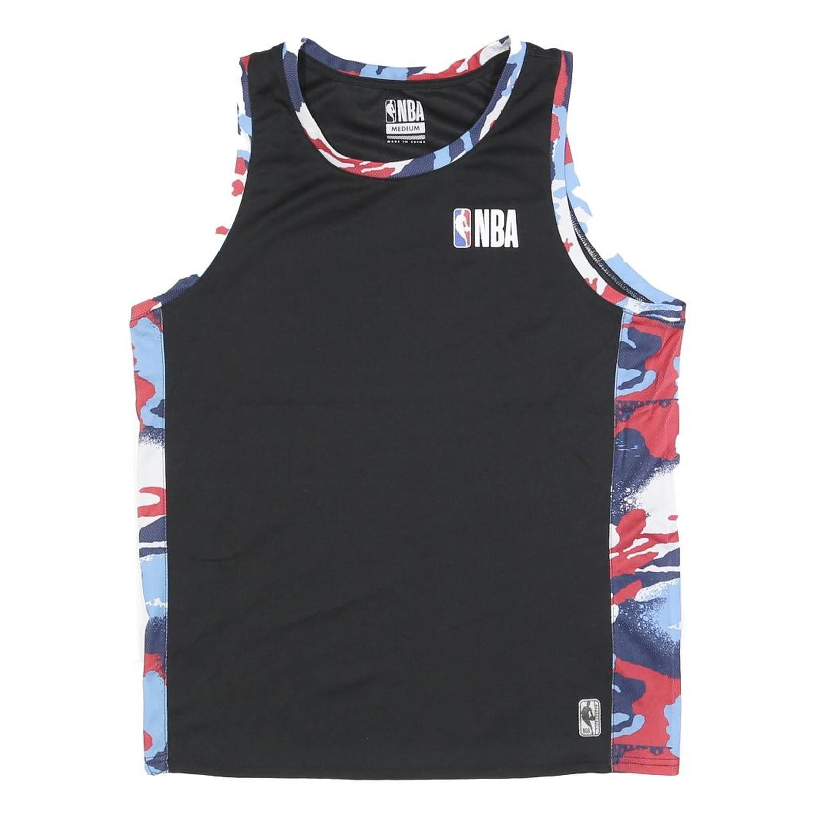 NBA Mens Black & Red Blue Graphic Vest M Sleeveless Crew Neck Basketball T-Shirt