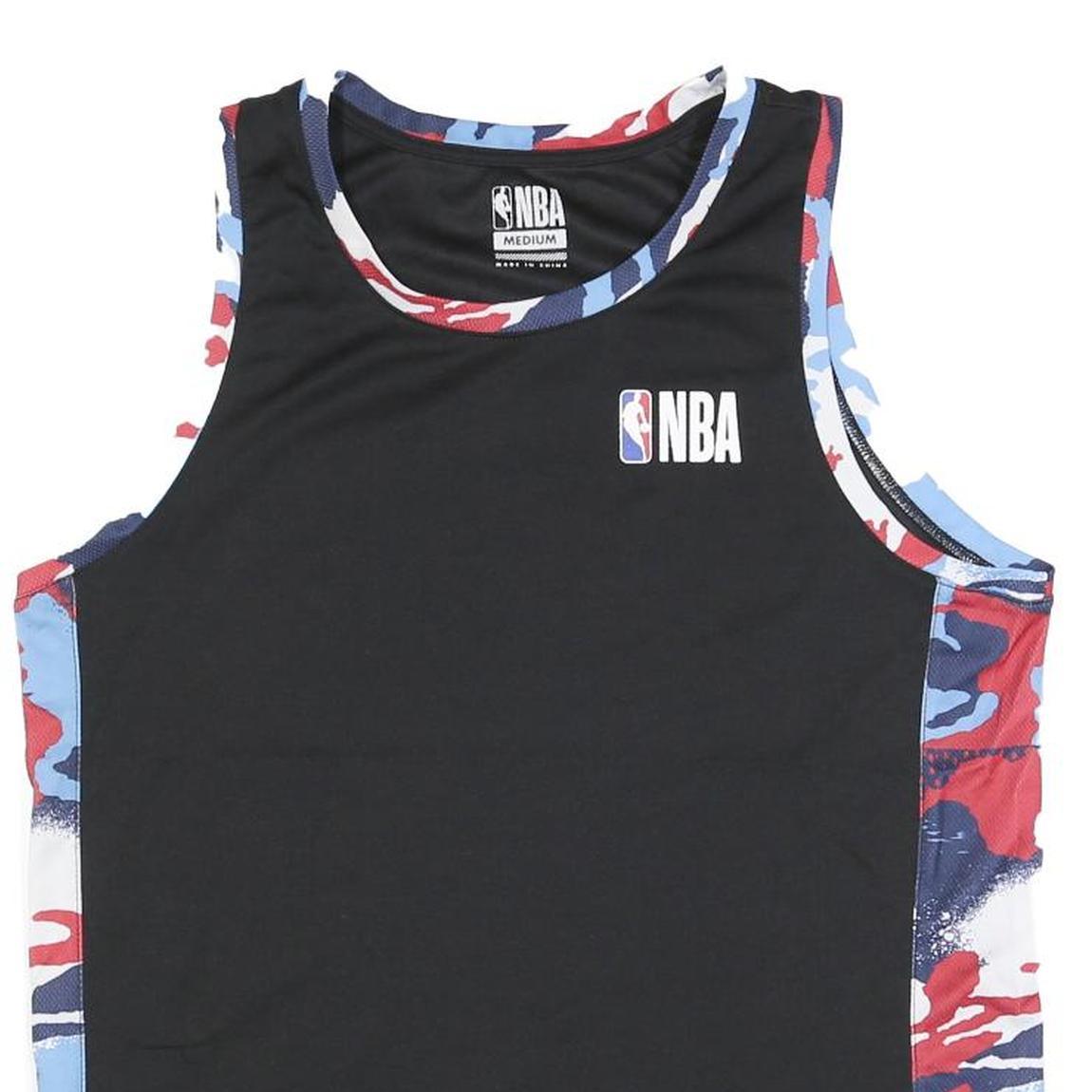 NBA Mens Black & Red Blue Graphic Vest M Sleeveless Crew Neck Basketball T-Shirt