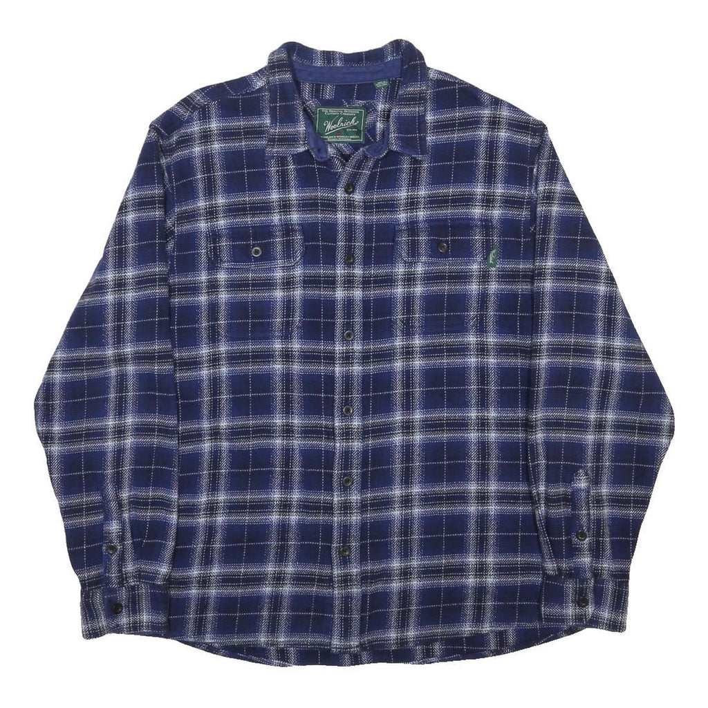 WOOLRICH Mens Blue & White Check Shirt 2XL Cotton Blend Long Sleeve Button
