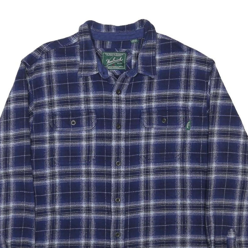 WOOLRICH Mens Blue & White Check Shirt 2XL Cotton Blend Long Sleeve Button