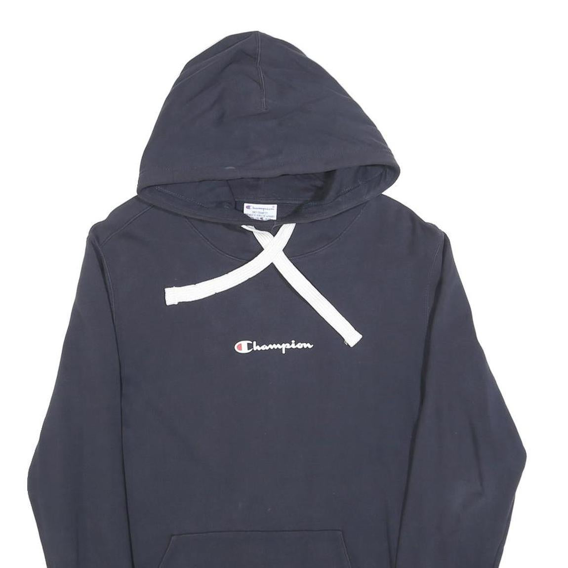 CHAMPION Mens Navy Blue Hoodie S Cotton Blend Classic Pullover Hooded Sweatshirt