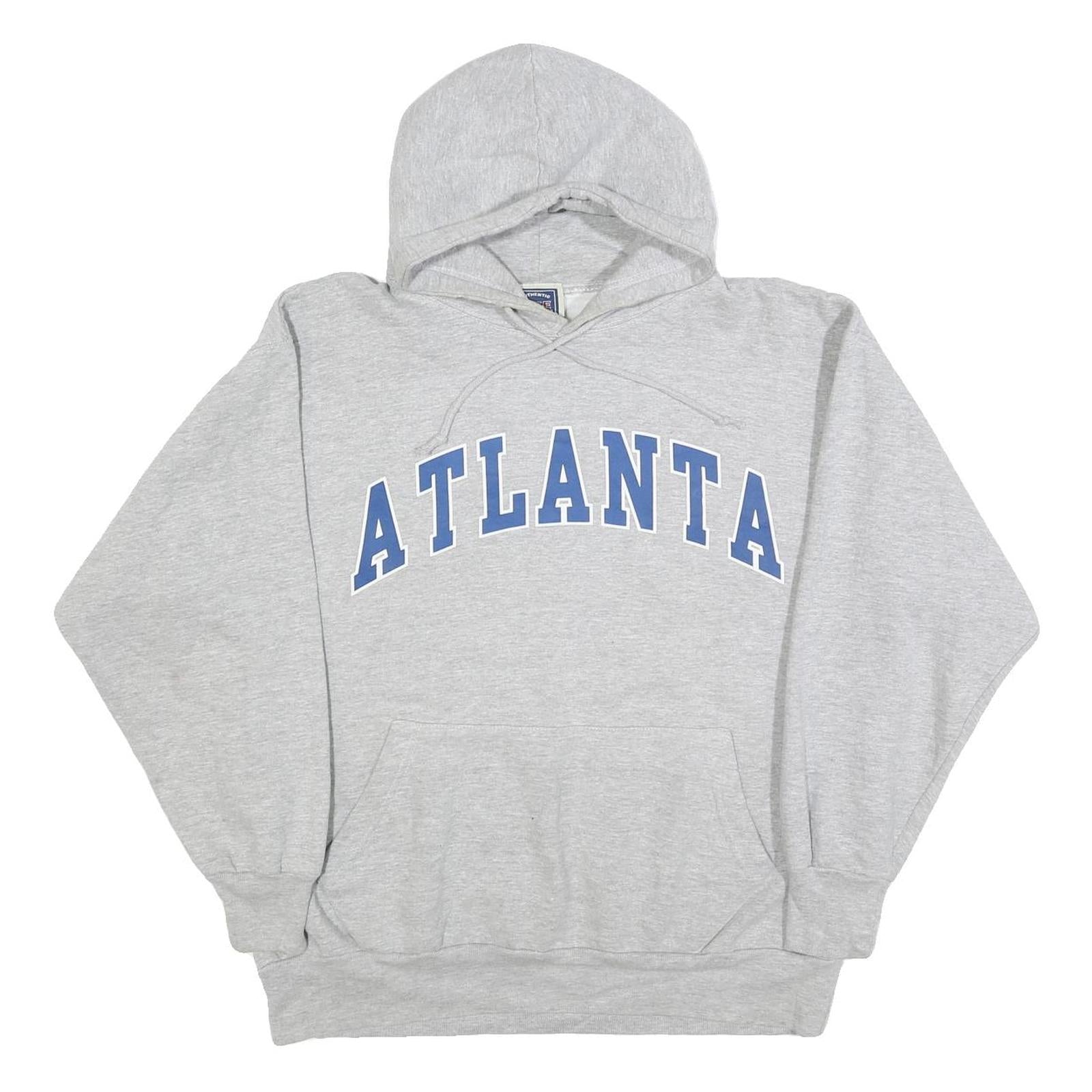 AUTHENTIC LIFE Mens Grey Hoodie L Atlanta Print Cotton Blend Pullover Casual