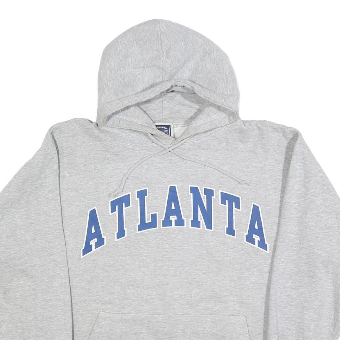 AUTHENTIC LIFE Mens Grey Hoodie L Atlanta Print Cotton Blend Pullover Casual