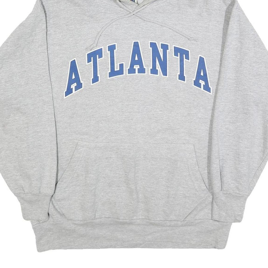AUTHENTIC LIFE Mens Grey Hoodie L Atlanta Print Cotton Blend Pullover Casual