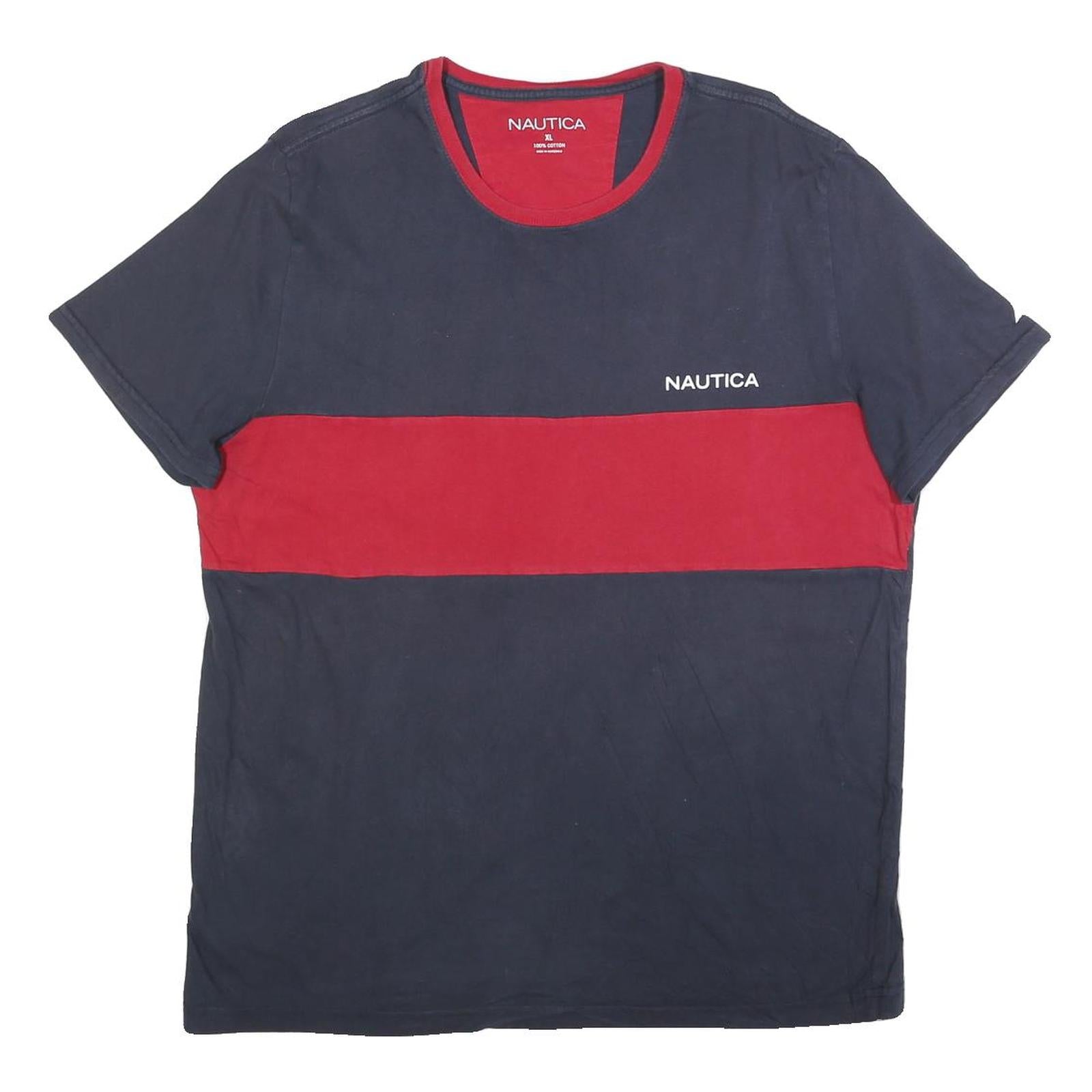 NAUTICA Mens Navy & Red Colourblock T-Shirt XL Short Sleeve Crew Neck Casual