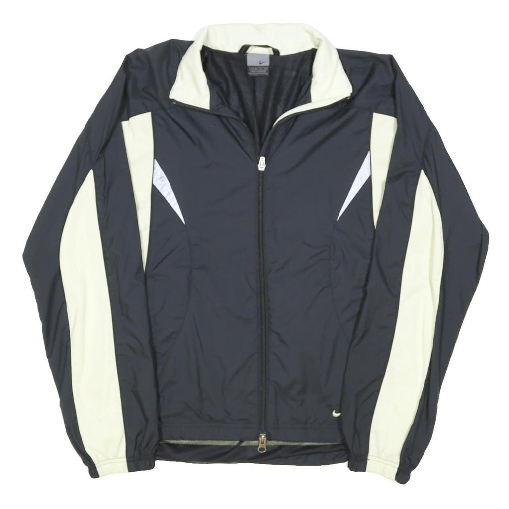 NIKE Womens Black & Cream Sports Track Jacket M Polyester Blend Zip Plain