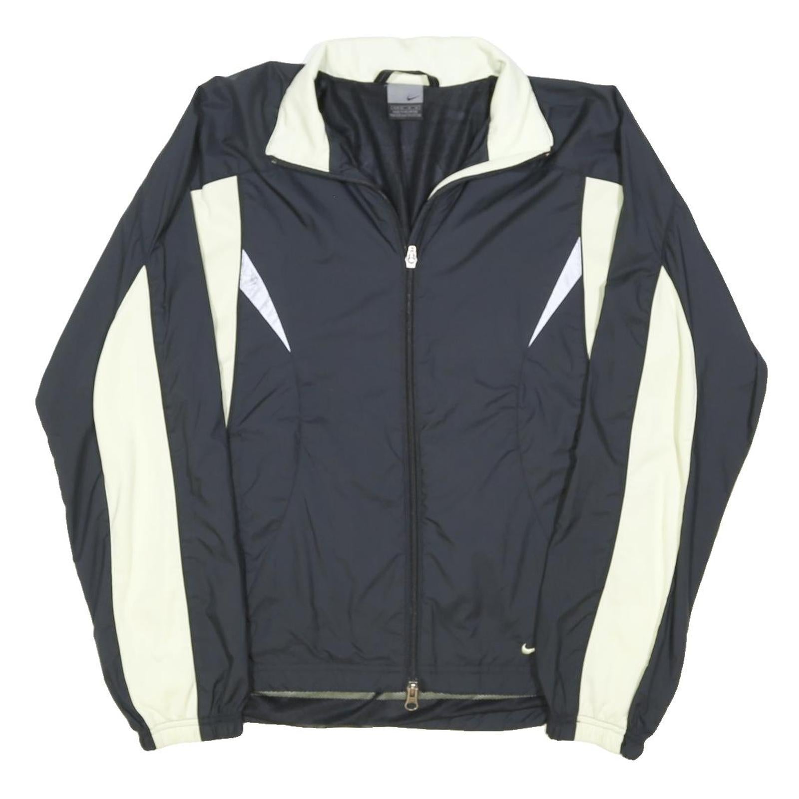 NIKE Womens Black & Cream Sports Track Jacket M Polyester Blend Zip Plain