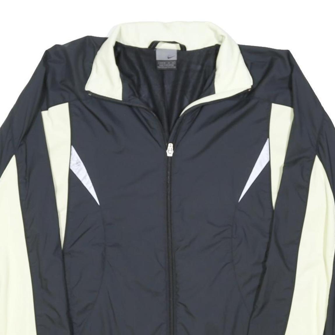 NIKE Womens Black & Cream Sports Track Jacket M Polyester Blend Zip Plain