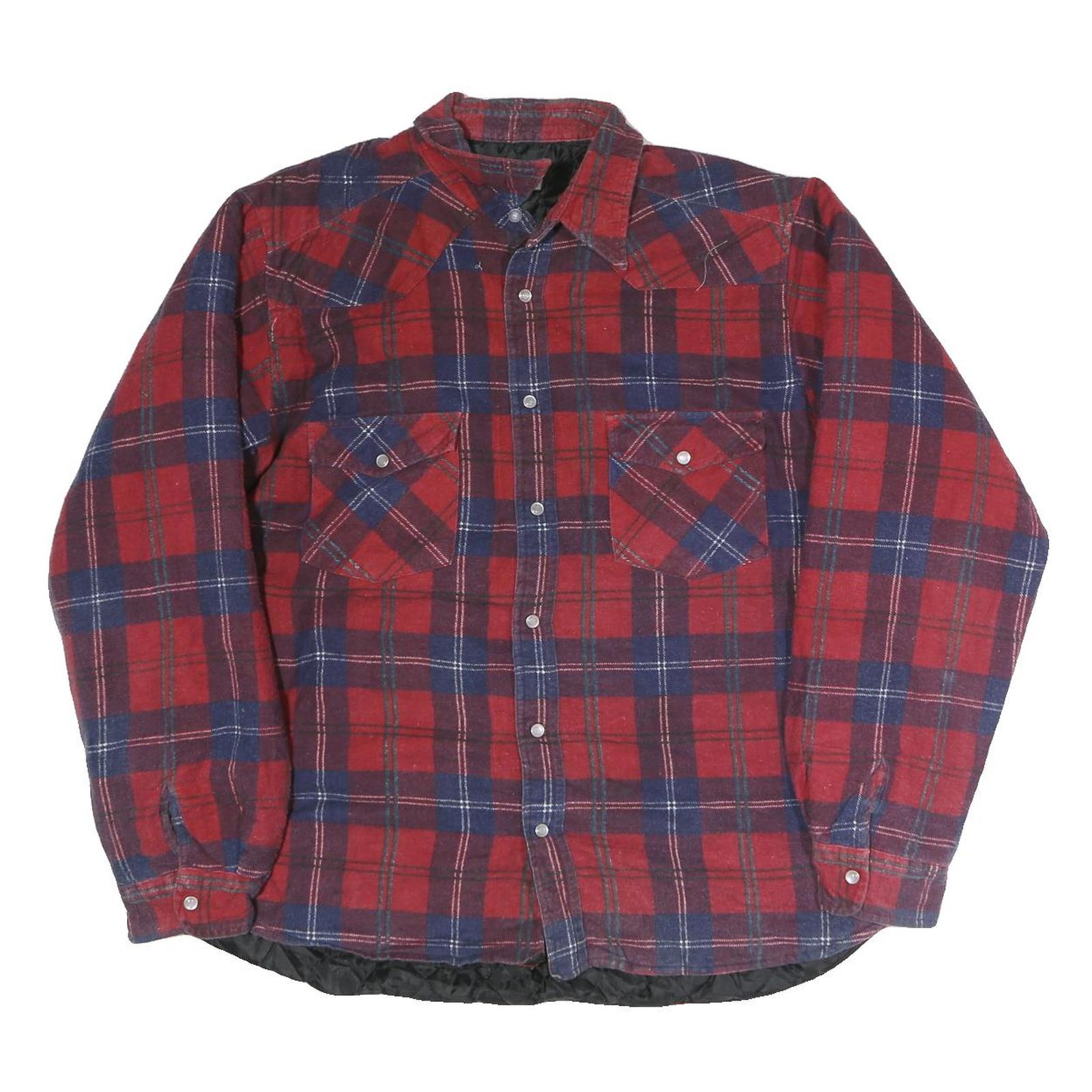 FORCE Mens Red & Blue Cotton Blend Check Shirt L Long Sleeve Casual