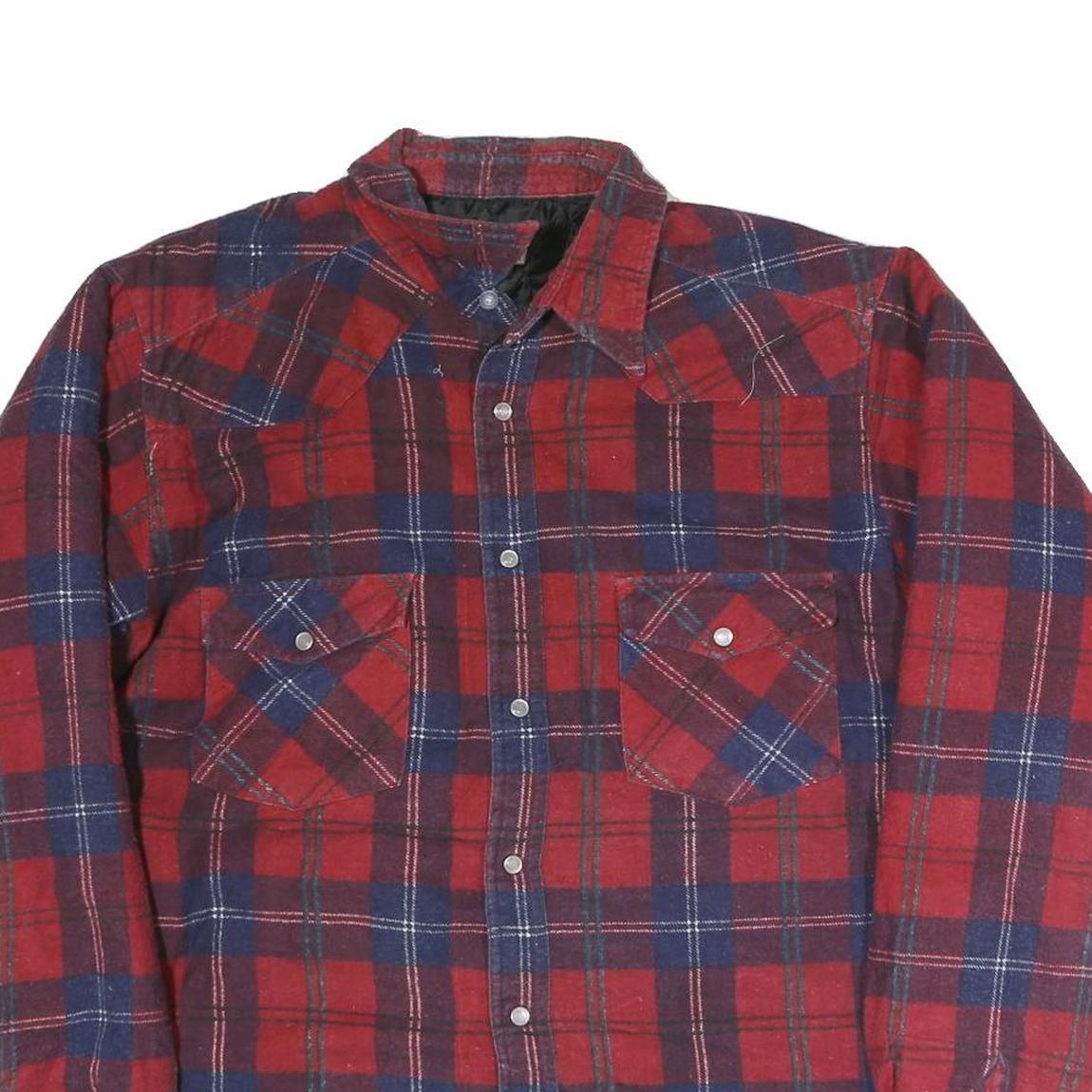 FORCE Mens Red & Blue Cotton Blend Check Shirt L Long Sleeve Casual